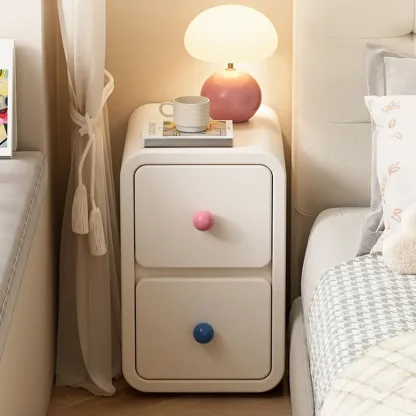 Narrow Rectangular Wood Nightstand with Drawers Image - 1