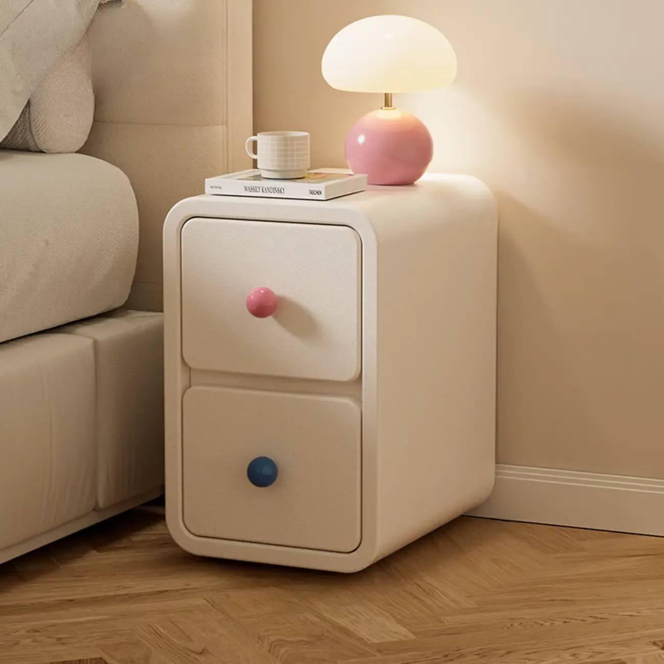 Narrow Rectangular Wood Nightstand with Drawers Image - 4