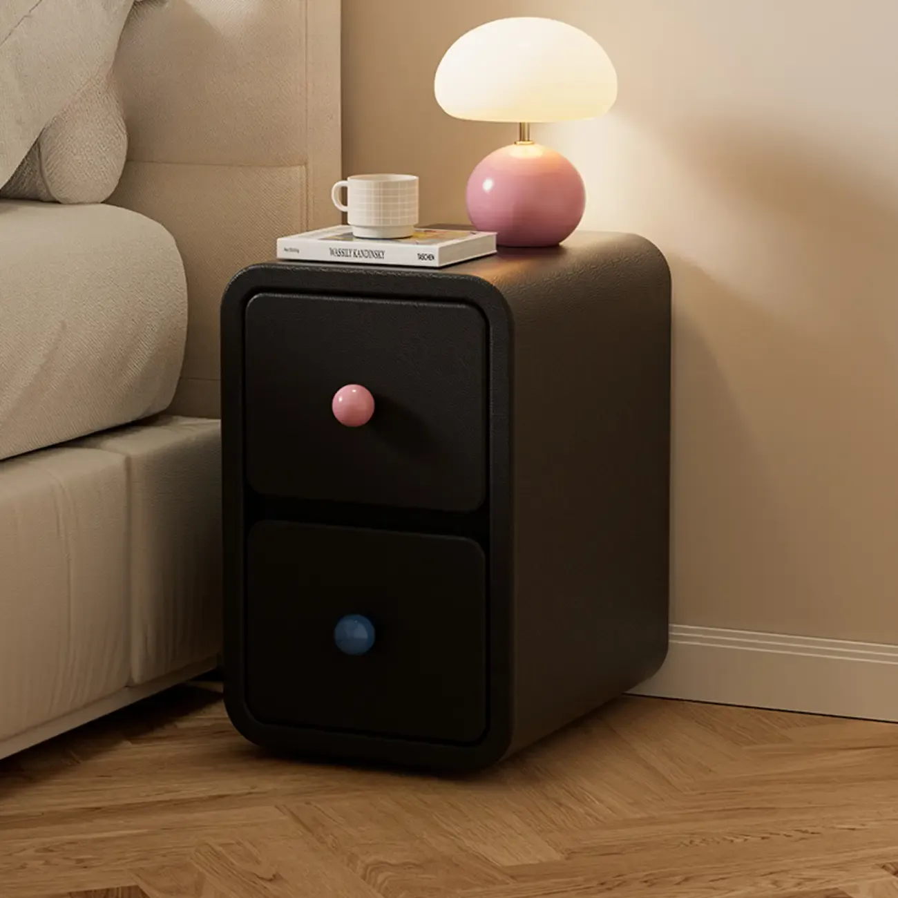 Narrow Rectangular Wood Nightstand with Drawers Image - 5