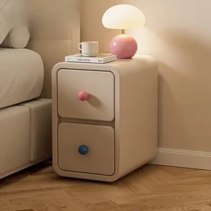 Narrow Rectangular Wood Nightstand with Drawers Image - 6