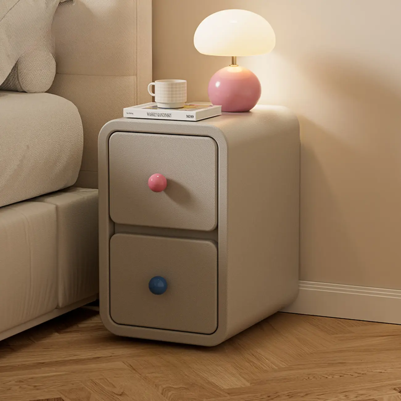 Narrow Rectangular Wood Nightstand with Drawers Image - 7 | homeyfad