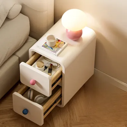 Narrow Rectangular Wood Nightstand with Drawers Image - 2