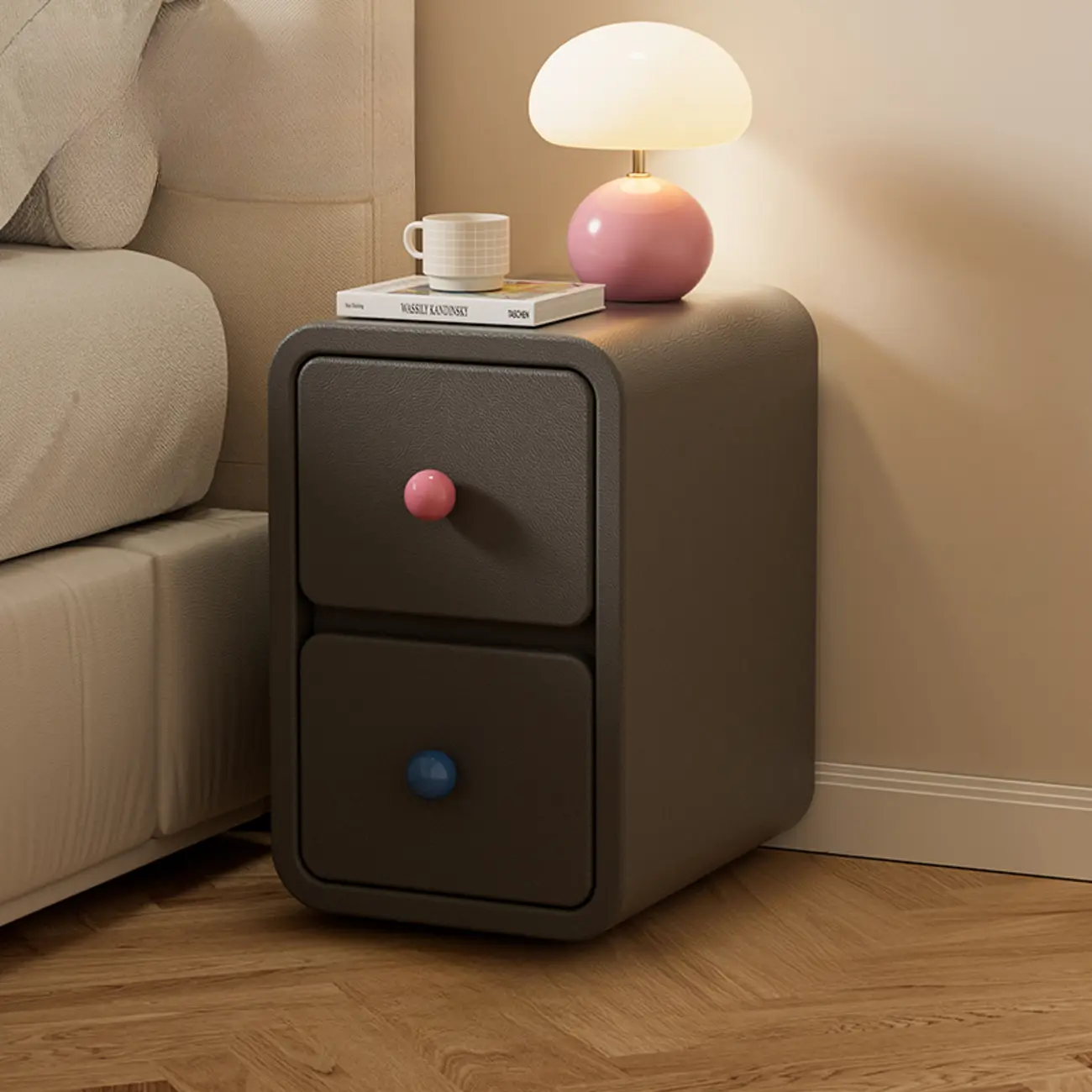 Narrow Rectangular Wood Nightstand with Drawers Image - 8 | homeyfad