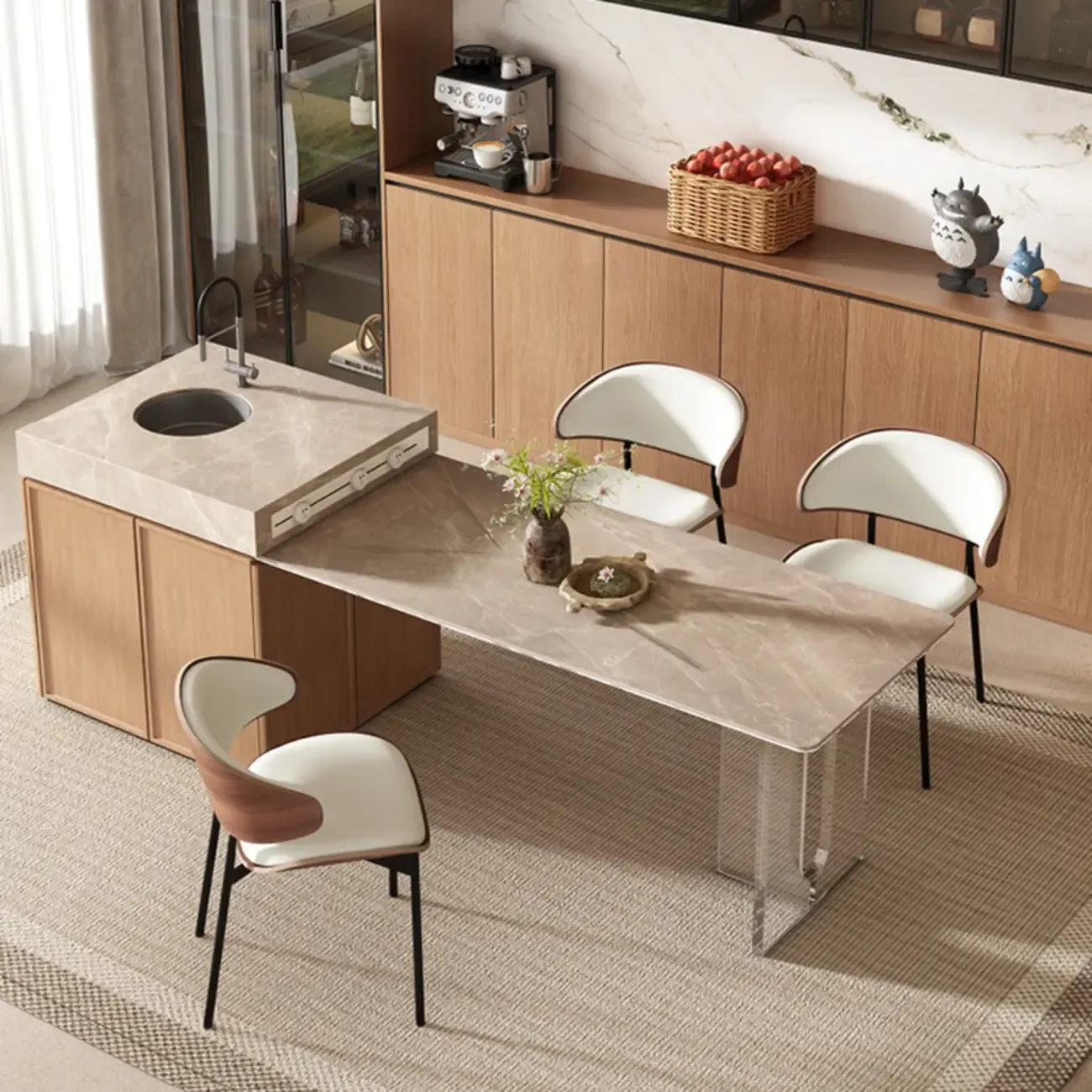 Art Deco Faux Leather Low Back Dining Chair Image - 8