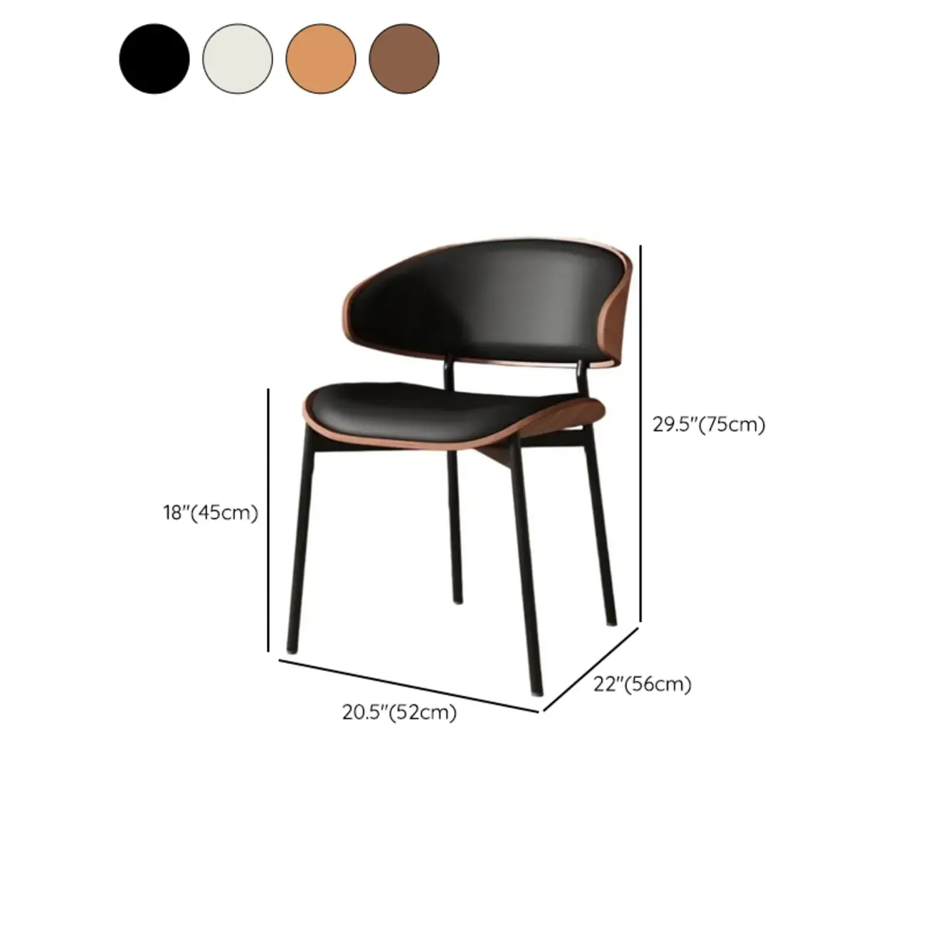 Art Deco Faux Leather Low Back Dining Chair #size