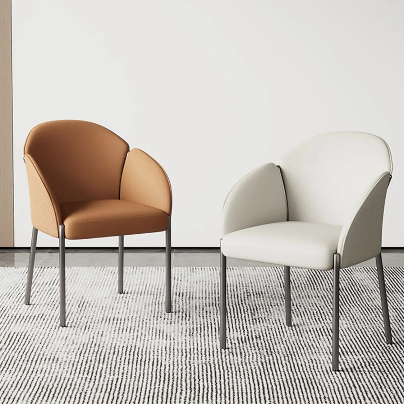 Art Deco Low Back Leather Dining Chair with Arms Image - 1