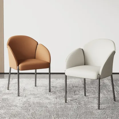 Art Deco Low Back Leather Dining Chair with Arms Image - 1