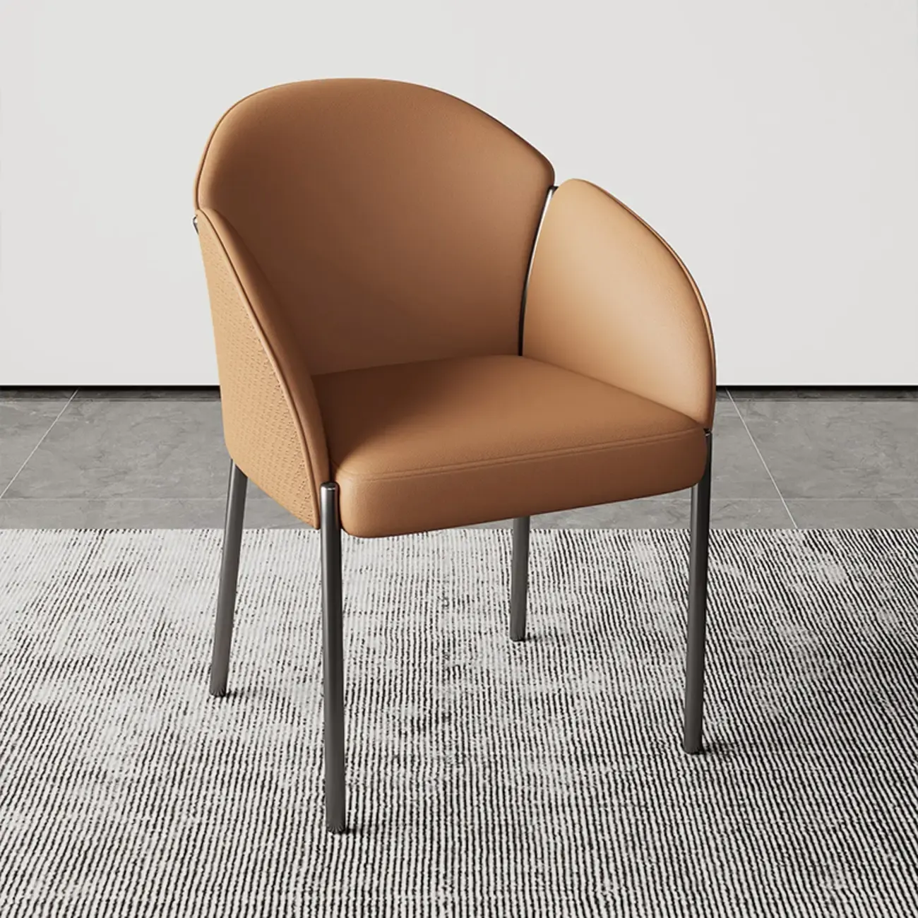 Art Deco Low Back Leather Dining Chair with Arms Image - 2