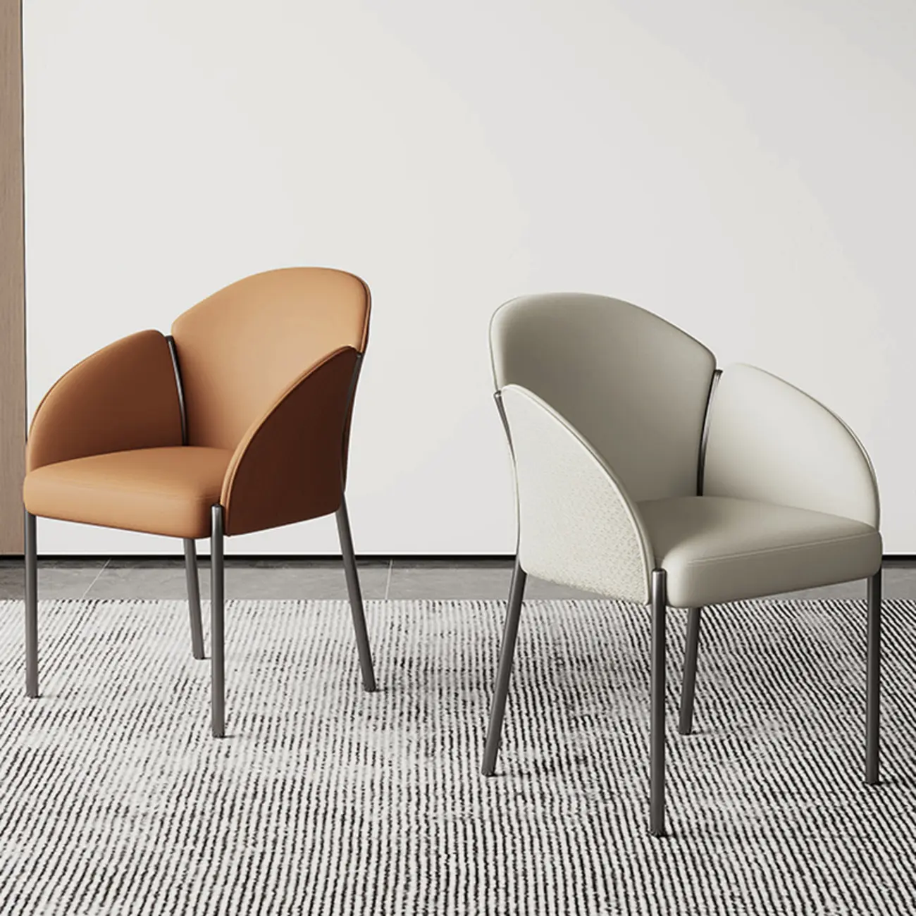 Art Deco Low Back Leather Dining Chair with Arms Image - 4 | homeyfad