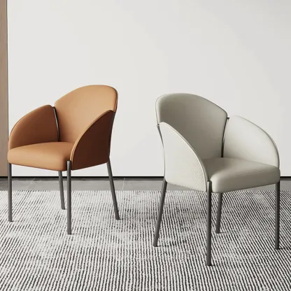 Art Deco Low Back Leather Dining Chair with Arms Image - 4