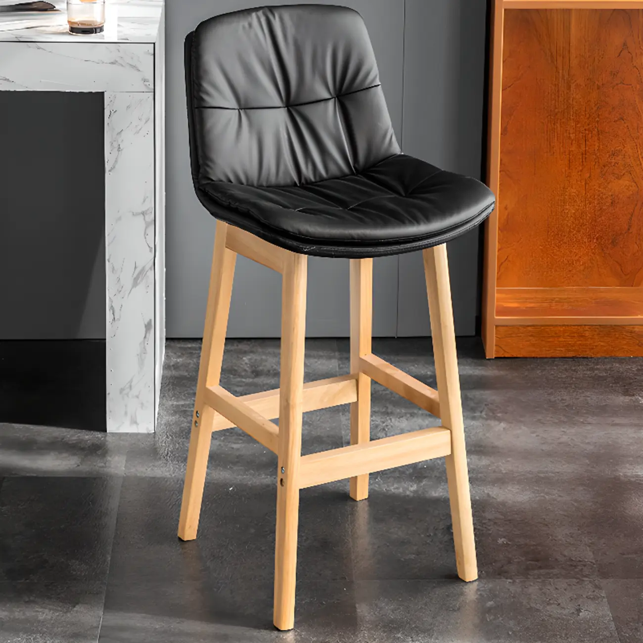 Saddle Upholstered Wood Leather Bar Stools with Backs Image - 5 | homeyfad