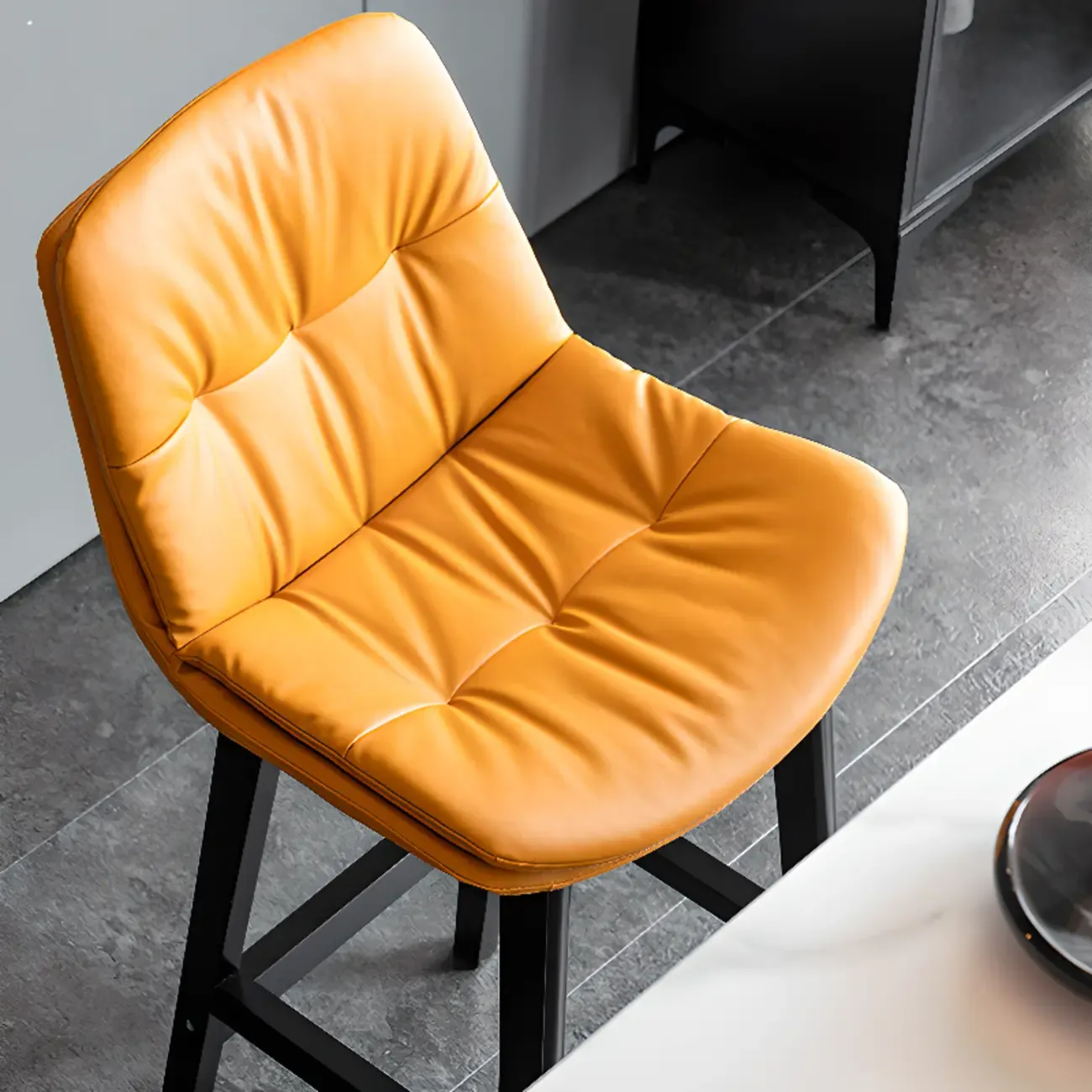 Saddle Upholstered Wood Leather Bar Stools with Backs Image - 2