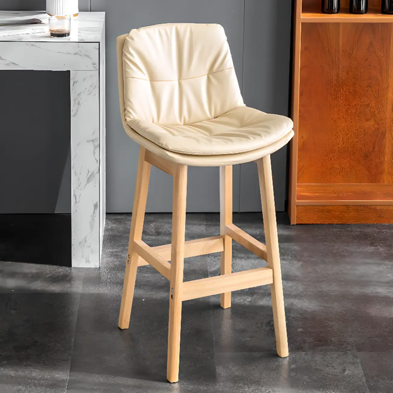 Saddle Upholstered Wood Leather Bar Stools with Backs Image - 10