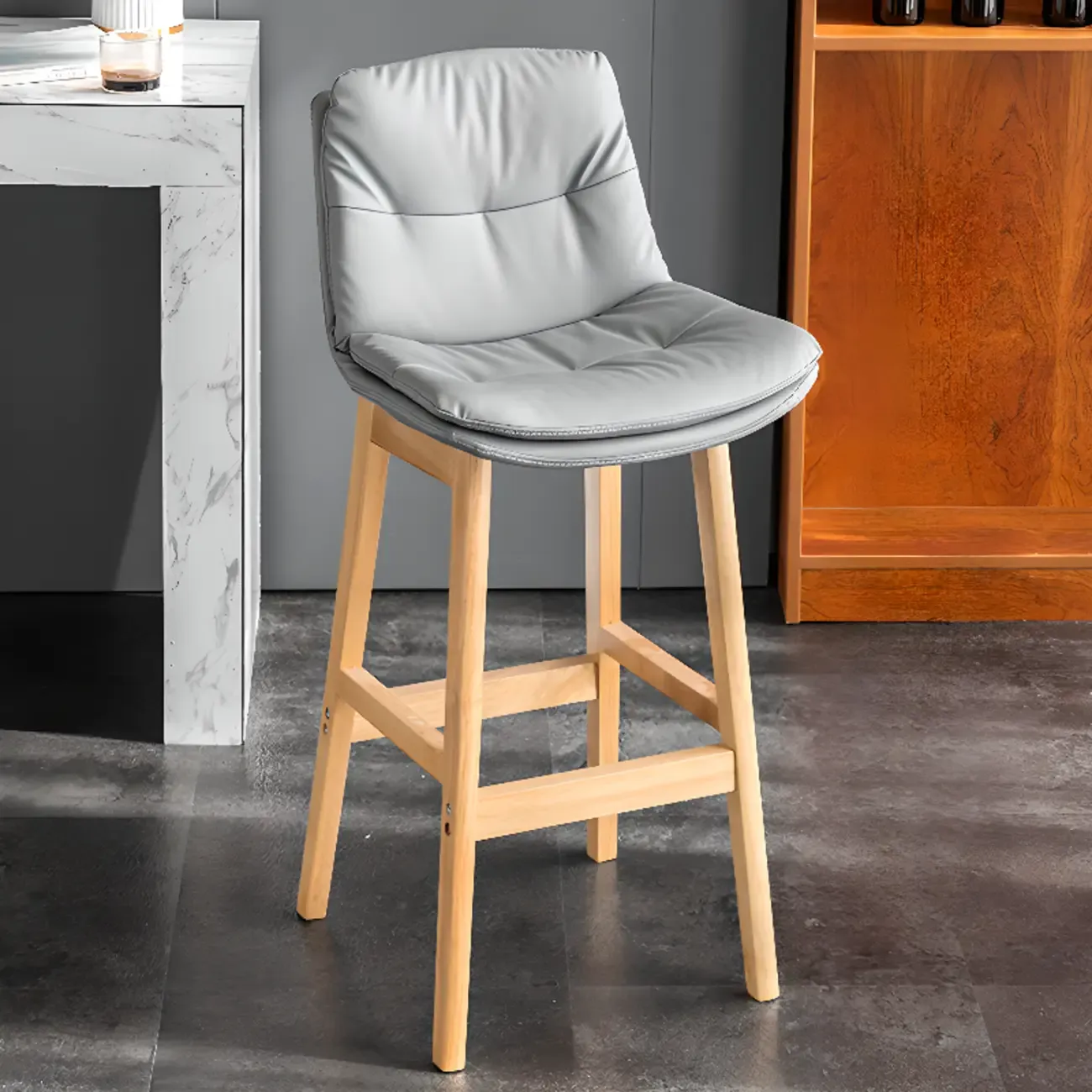 Saddle Upholstered Wood Leather Bar Stools with Backs Image - 11