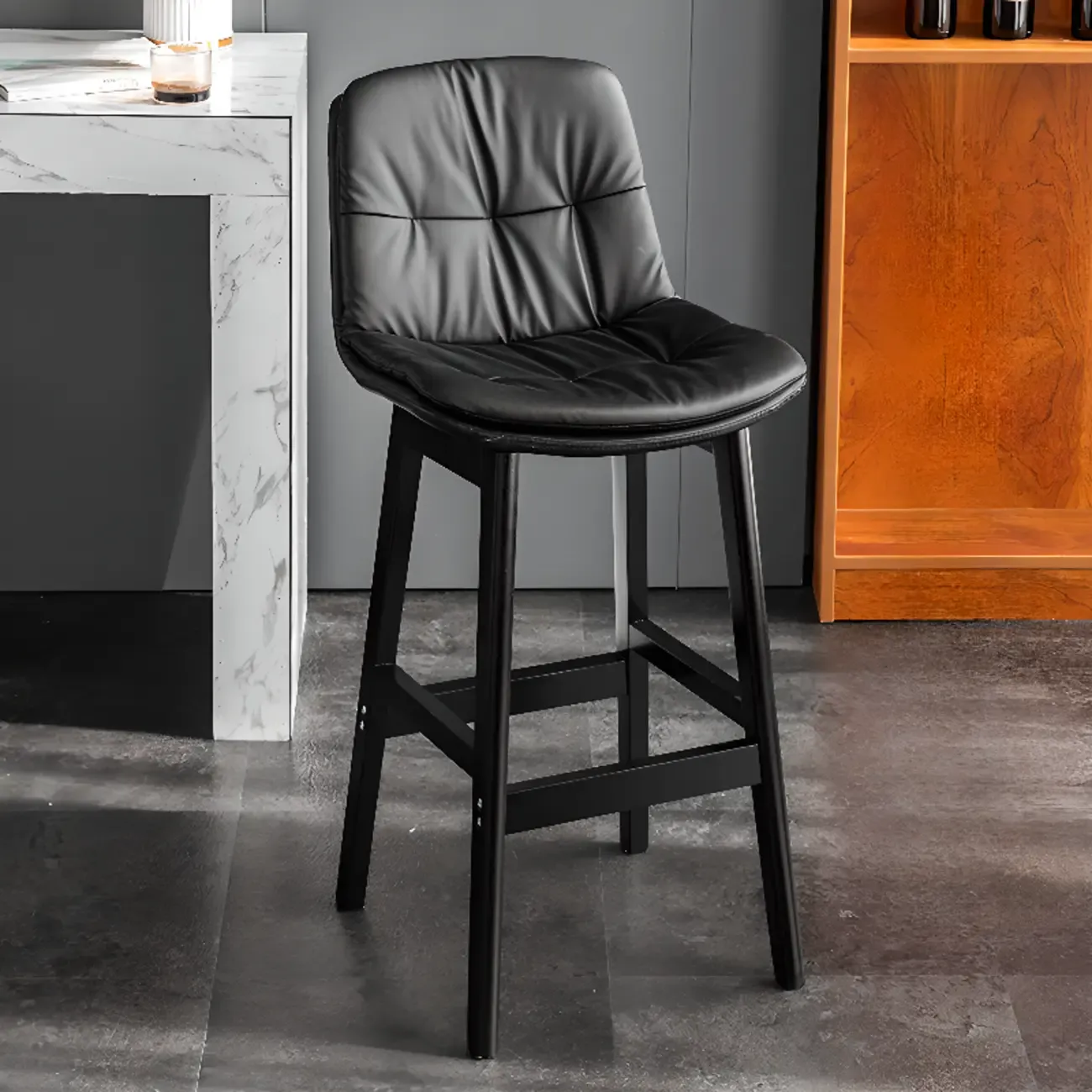 Saddle Upholstered Wood Leather Bar Stools with Backs Image - 12