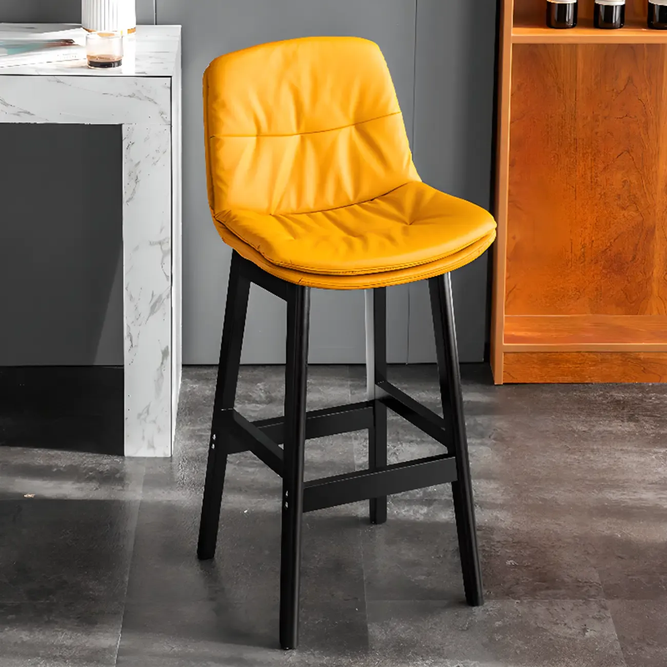 Saddle Upholstered Wood Leather Bar Stools with Backs Image - 14