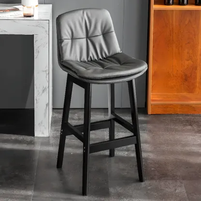Saddle Upholstered Wood Leather Bar Stools with Backs Image - 15