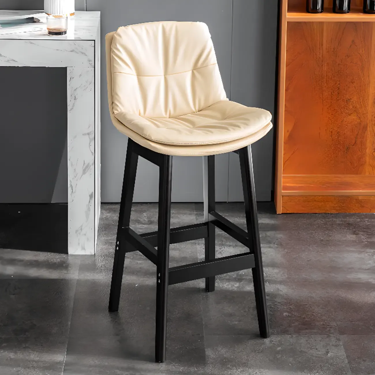 Saddle Upholstered Wood Leather Bar Stools with Backs Image - 16