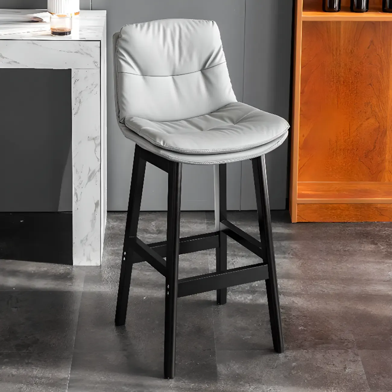 Saddle Upholstered Wood Leather Bar Stools with Backs Image - 17