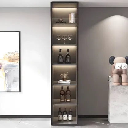 White Rectangular Multi-Shelves Glass Wood Wine Cabinet Image - 2