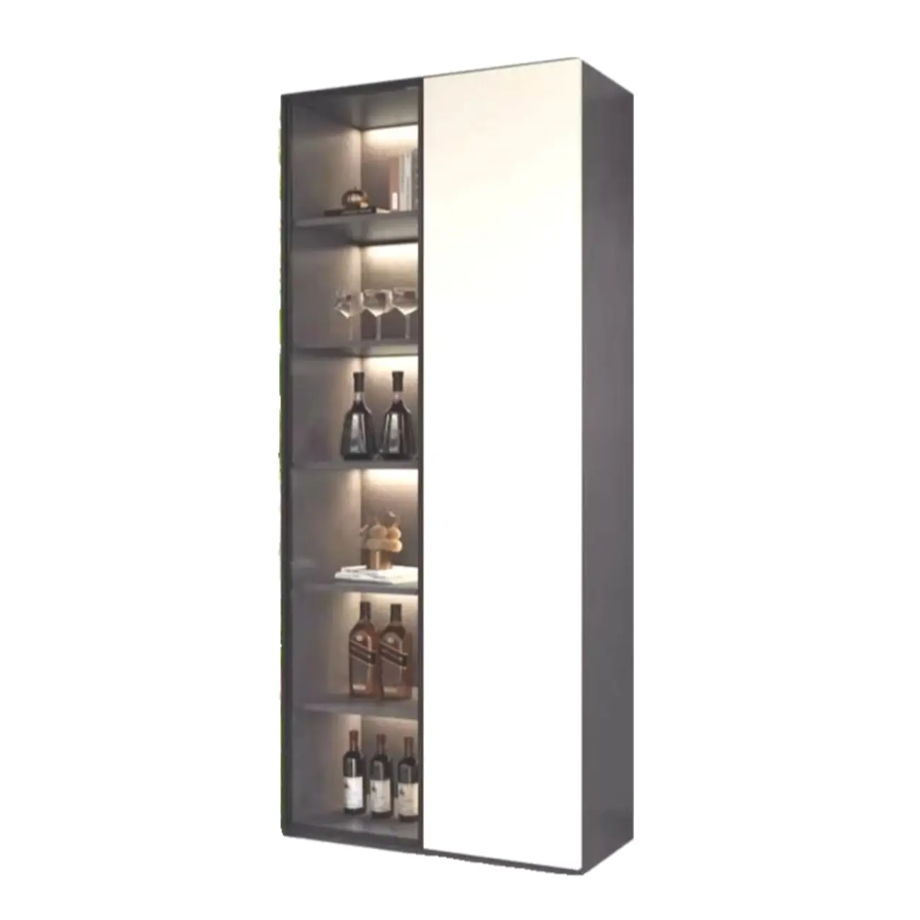 White Rectangular Multi-Shelves Glass Wood Wine Cabinet Image - 6 | homeyfad