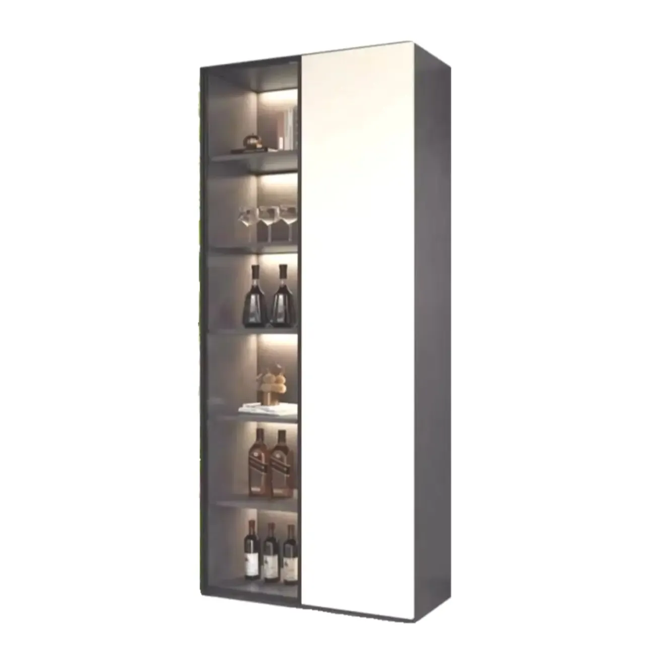 White Rectangular Multi-Shelves Glass Wood Wine Cabinet Image - 6