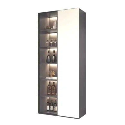 White Rectangular Multi-Shelves Glass Wood Wine Cabinet Image - 6