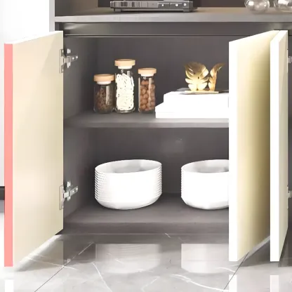 White Rectangular Multi-Shelves Glass Wood Wine Cabinet Image - 8