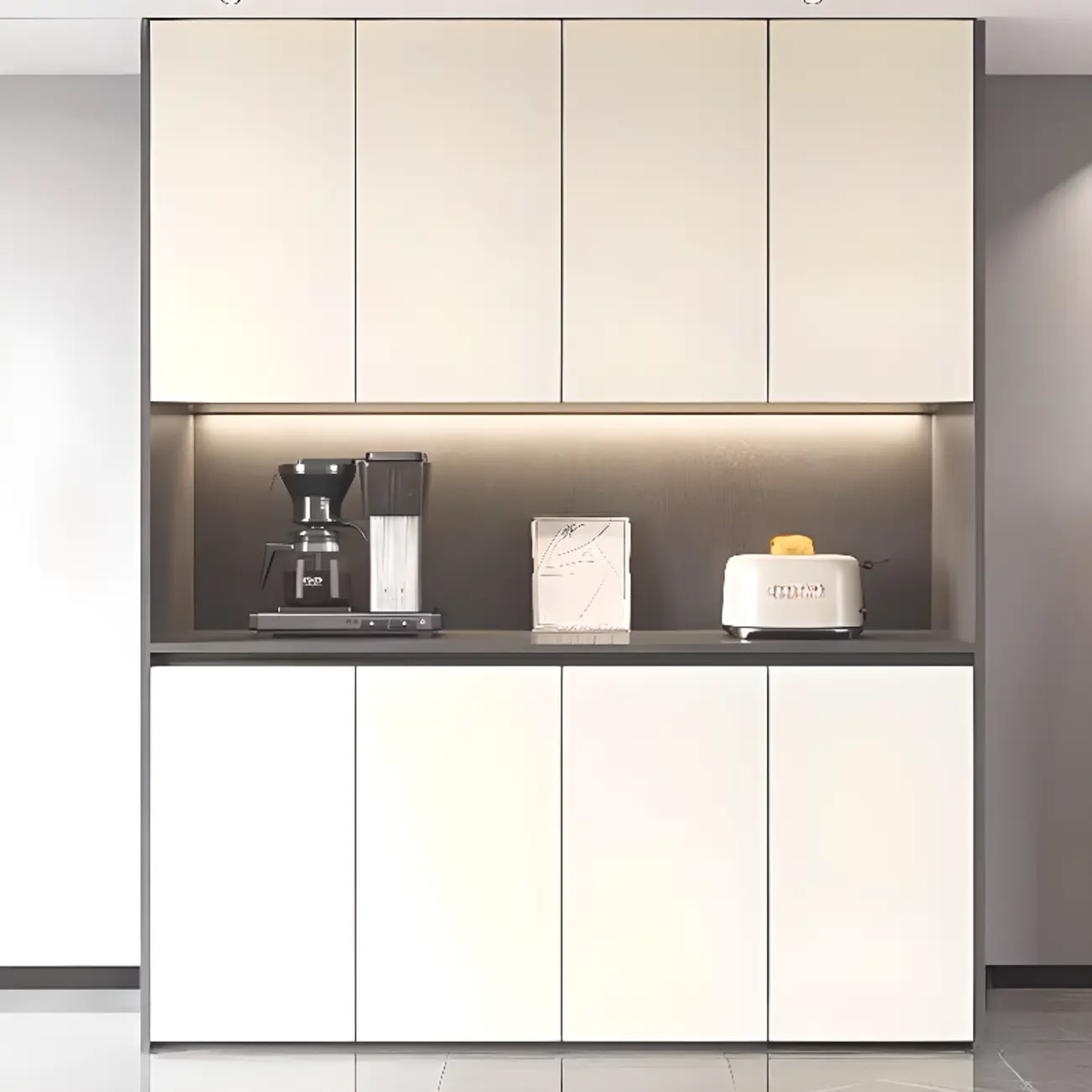 White Rectangular Multi-Shelves Glass Wood Wine Cabinet Image - 11 | homeyfad