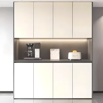 White Rectangular Multi-Shelves Glass Wood Wine Cabinet Image - 11