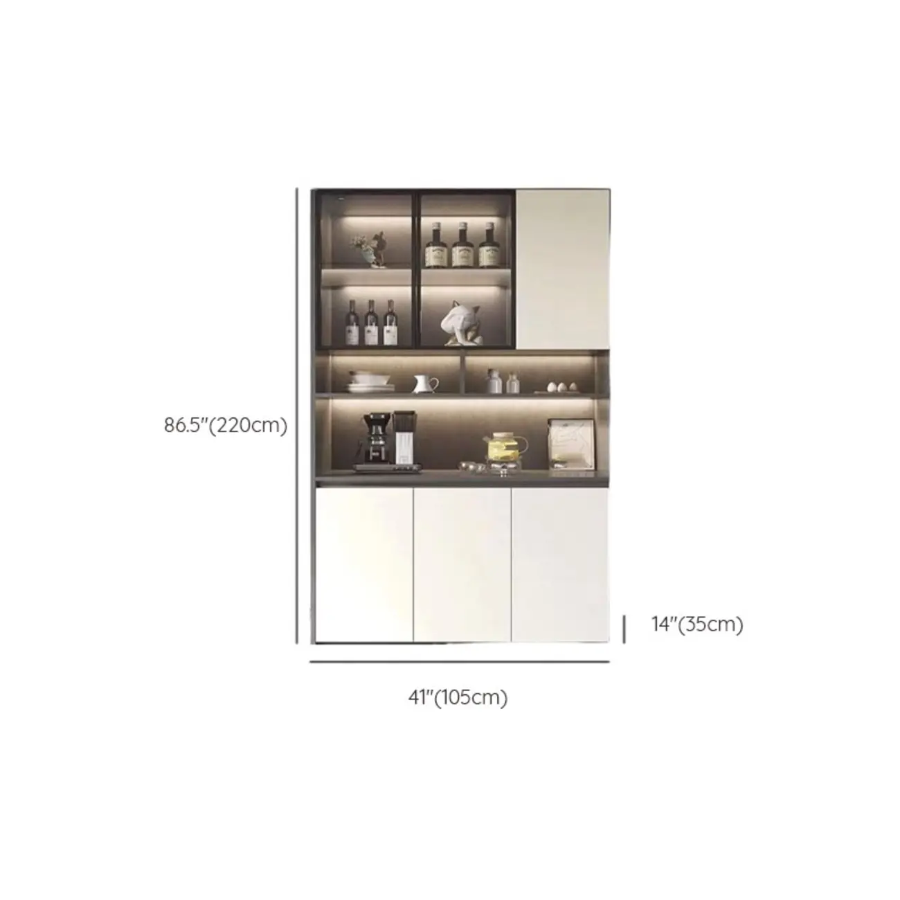 White Rectangular Multi-Shelves Glass Wood Wine Cabinet Image - 18 | homeyfad