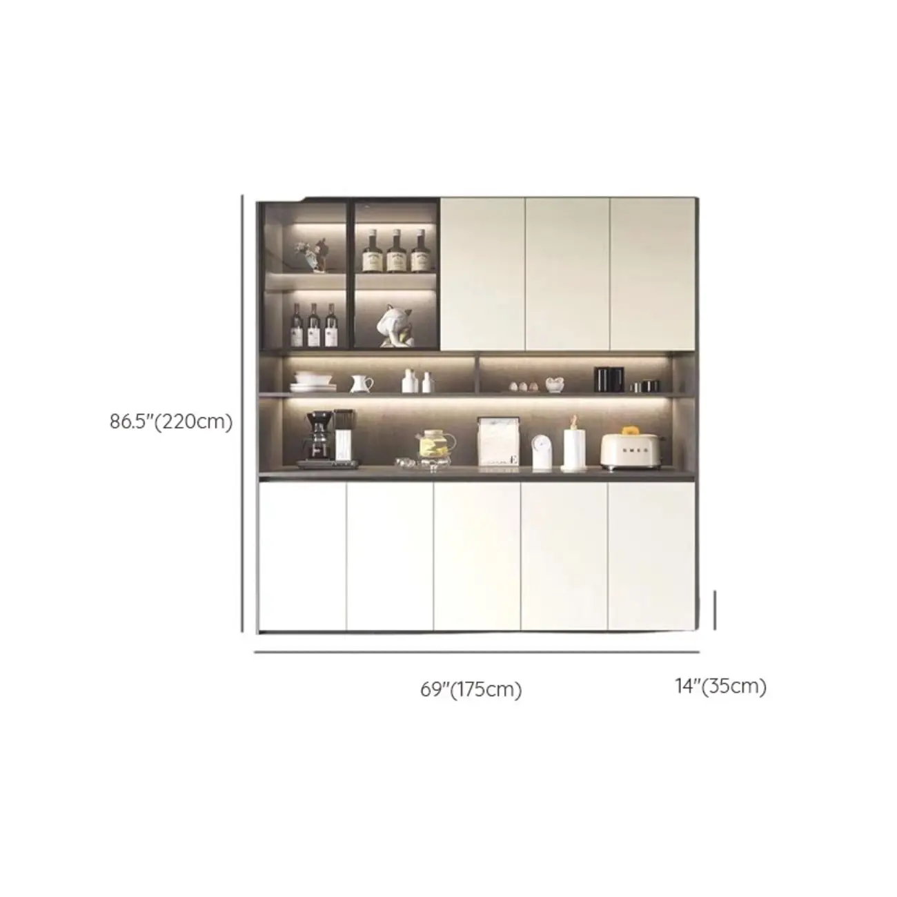 White Rectangular Multi-Shelves Glass Wood Wine Cabinet Image - 19 | homeyfad