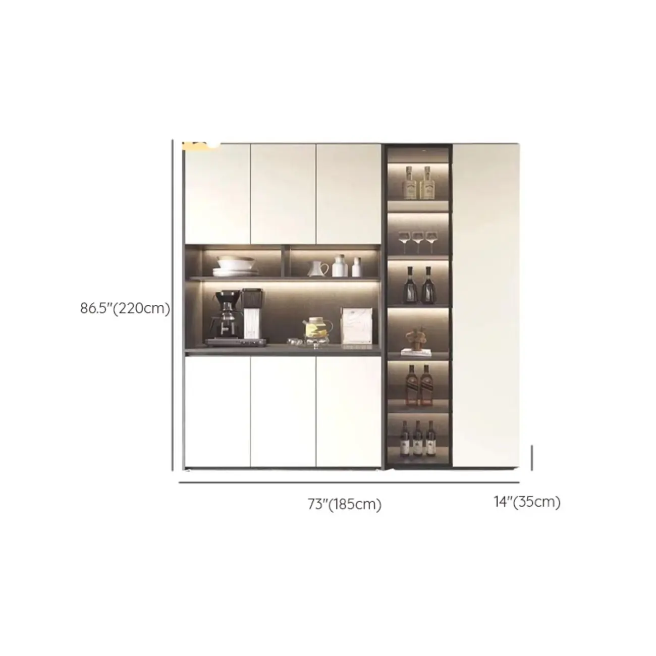 White Rectangular Multi-Shelves Glass Wood Wine Cabinet Image - 22 | homeyfad