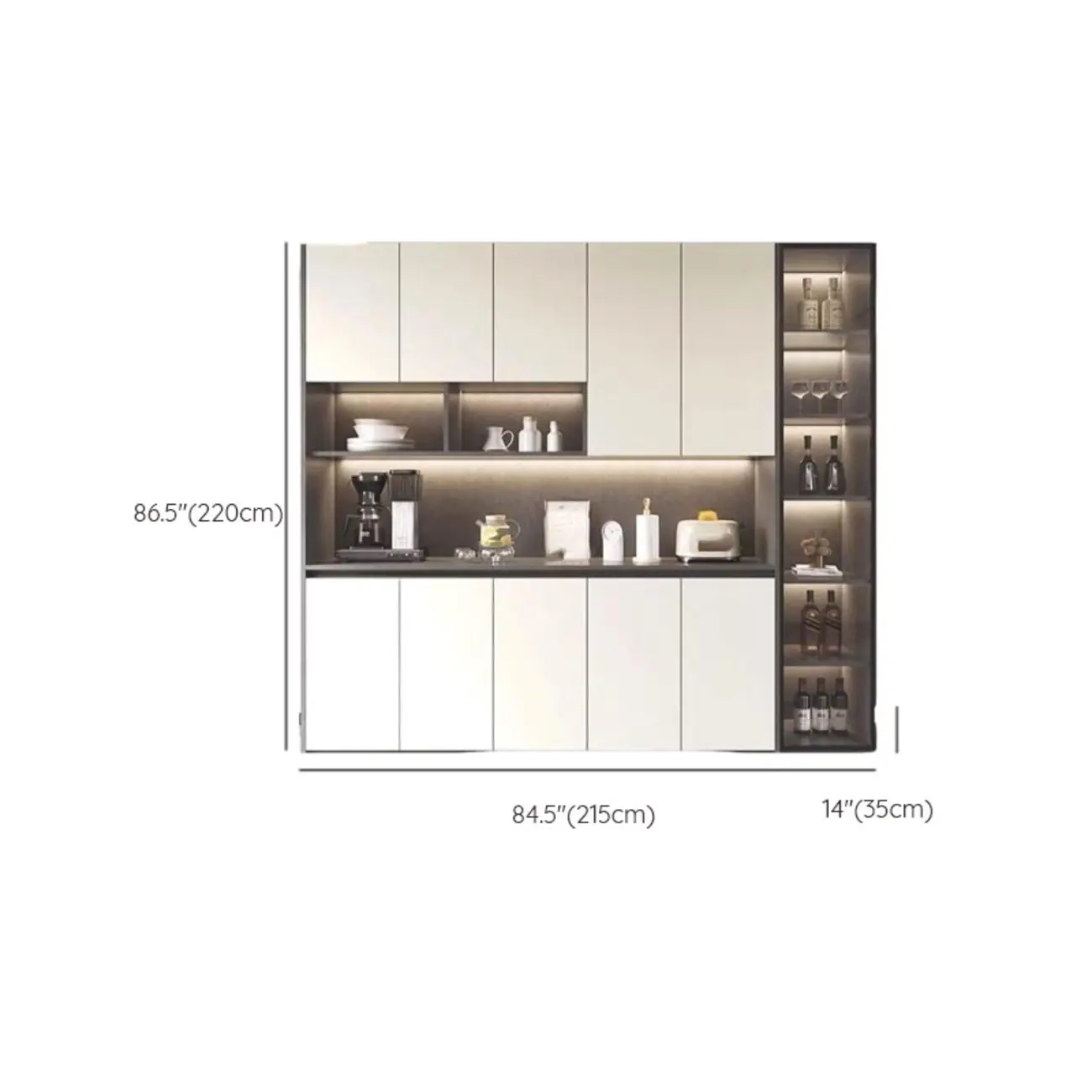 White Rectangular Multi-Shelves Glass Wood Wine Cabinet Image - 23 | homeyfad
