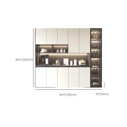 White Rectangular Multi-Shelves Glass Wood Wine Cabinet Image - 23