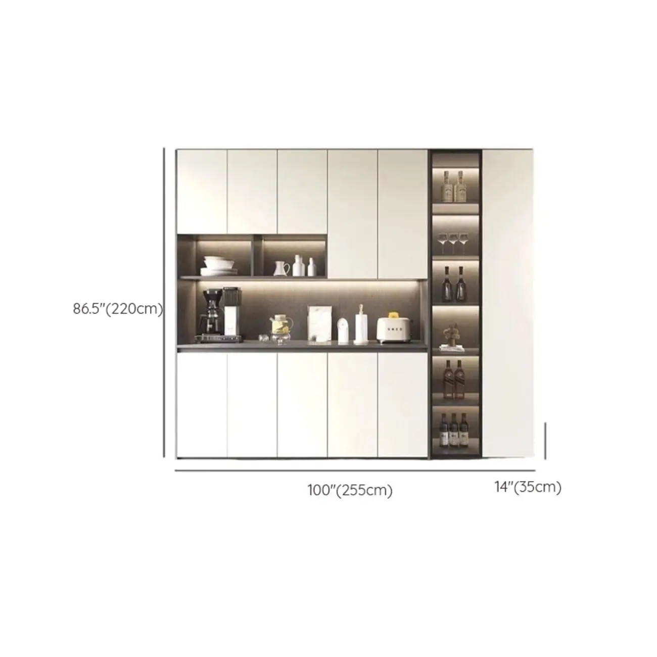 White Rectangular Multi-Shelves Glass Wood Wine Cabinet Image - 24 | homeyfad