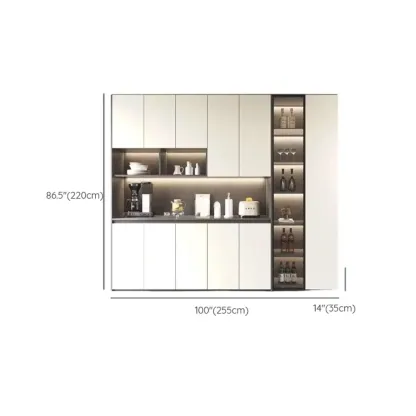 White Rectangular Multi-Shelves Glass Wood Wine Cabinet Image - 24