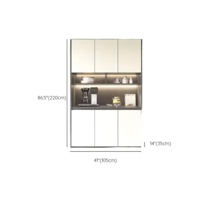 White Rectangular Multi-Shelves Glass Wood Wine Cabinet Image - 25