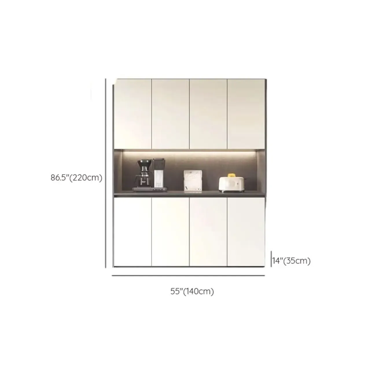 White Rectangular Multi-Shelves Glass Wood Wine Cabinet Image - 26