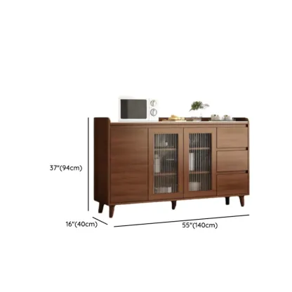 Freestanding Brown Stone-Top Cocoa Wood Sideboard with Doors Image - 15