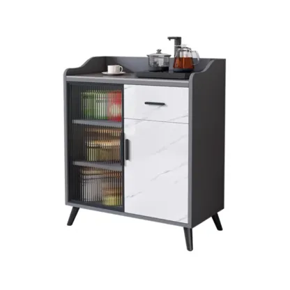 Modish Multi-Compartment Stone-Top Wood Buffet Cabinet Image - 5