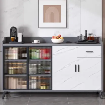 Modish Multi-Compartment Stone-Top Wood Buffet Cabinet Image - 1