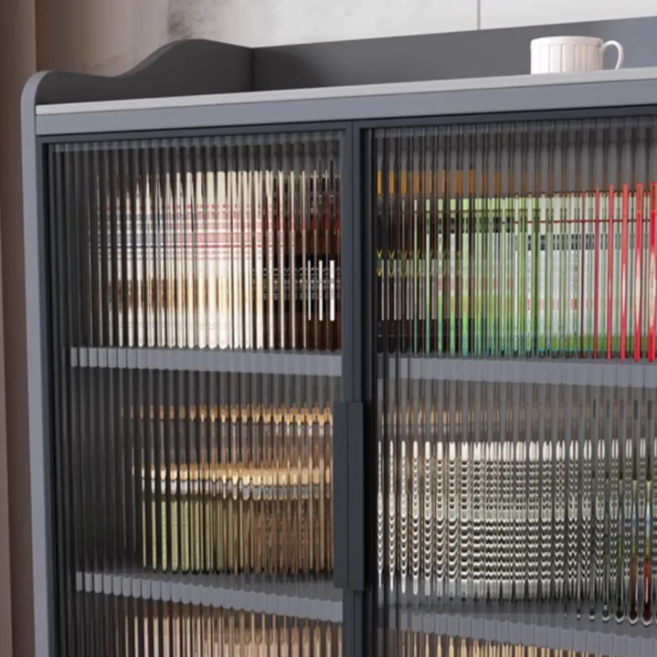 Modish Multi-Compartment Stone-Top Wood Buffet Cabinet Image - 10 | homeyfad