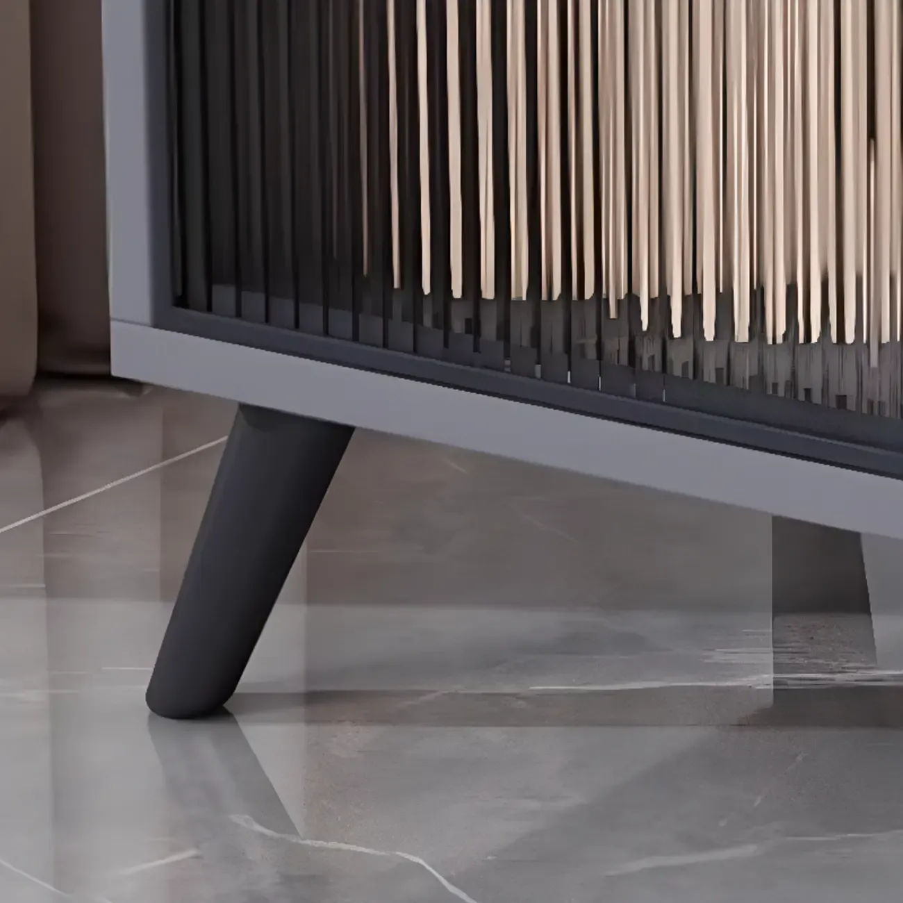 Modish Multi-Compartment Stone-Top Wood Buffet Cabinet Image - 12