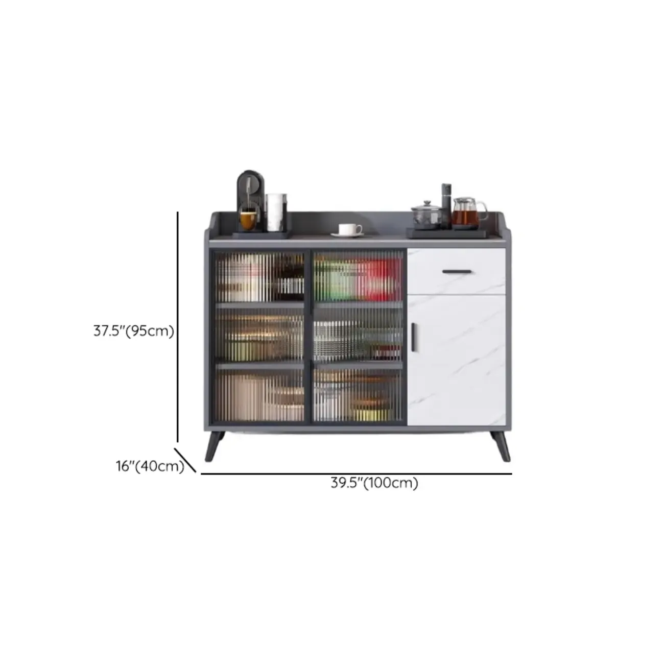 Modish Multi-Compartment Stone-Top Wood Buffet Cabinet #size