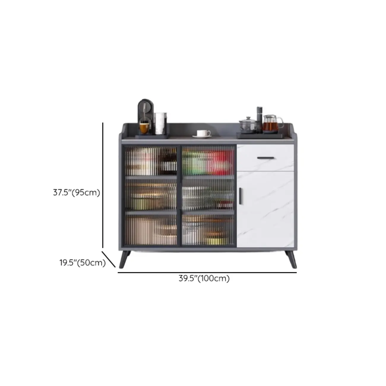 Modish Multi-Compartment Stone-Top Wood Buffet Cabinet Image - 25 | homeyfad