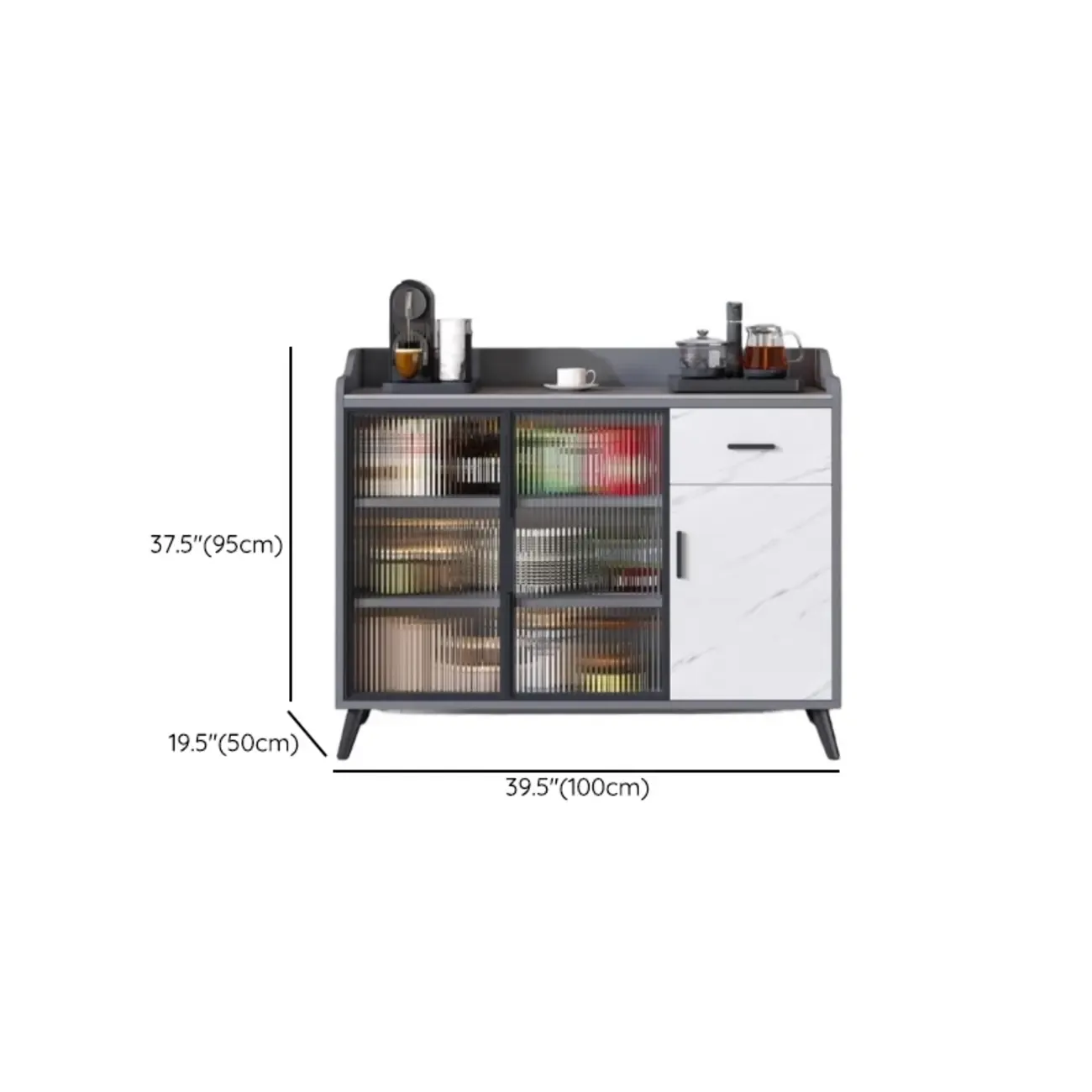 Modish Multi-Compartment Stone-Top Wood Buffet Cabinet Image - 25