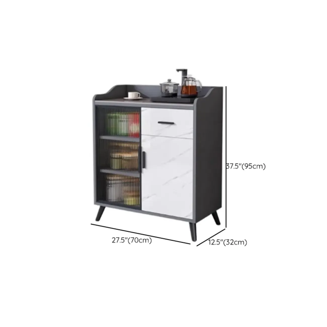 Modish Multi-Compartment Stone-Top Wood Buffet Cabinet Image - 26