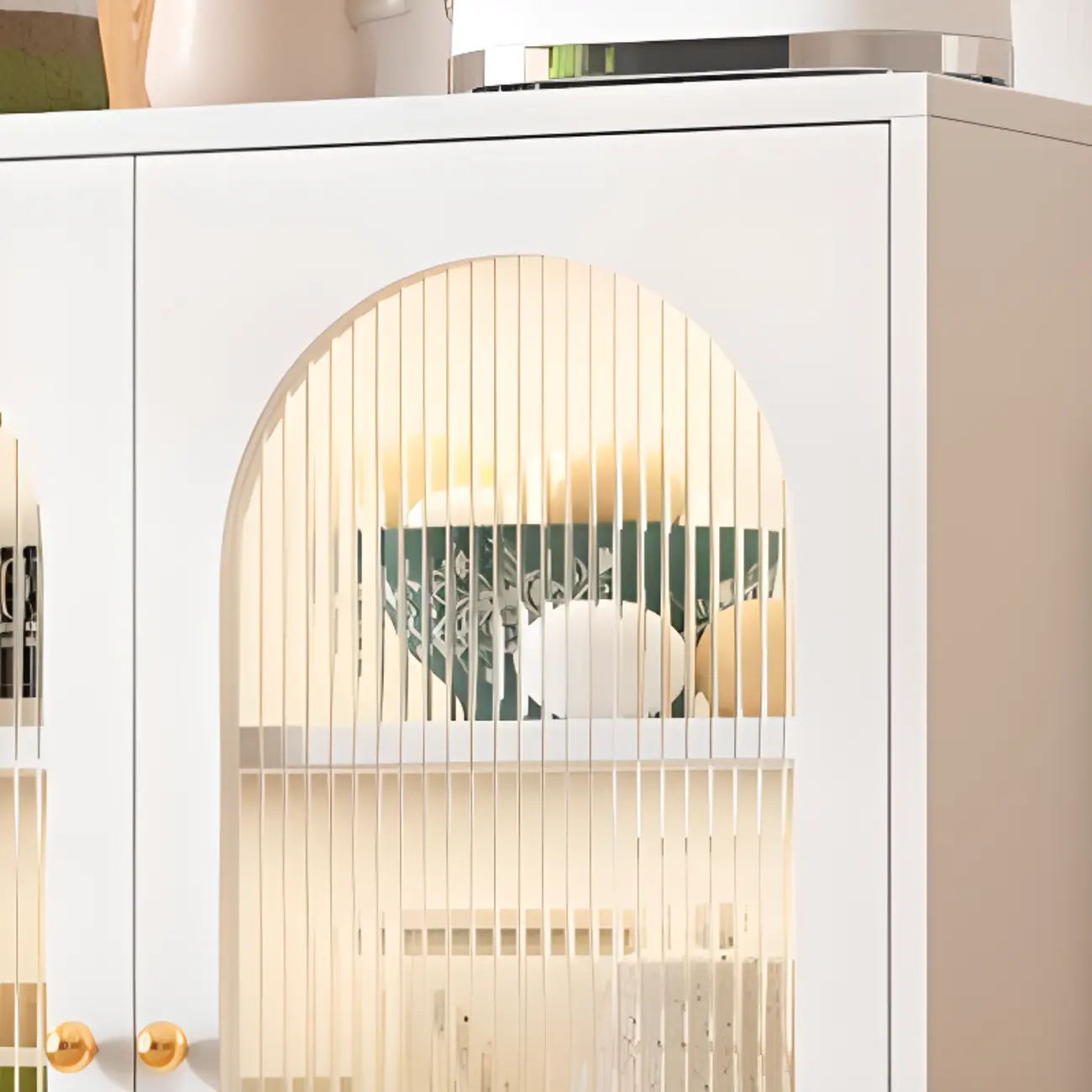 Freestanding Oval Glass Steel Sideboard Cabinet with Doors Image - 4 | homeyfad