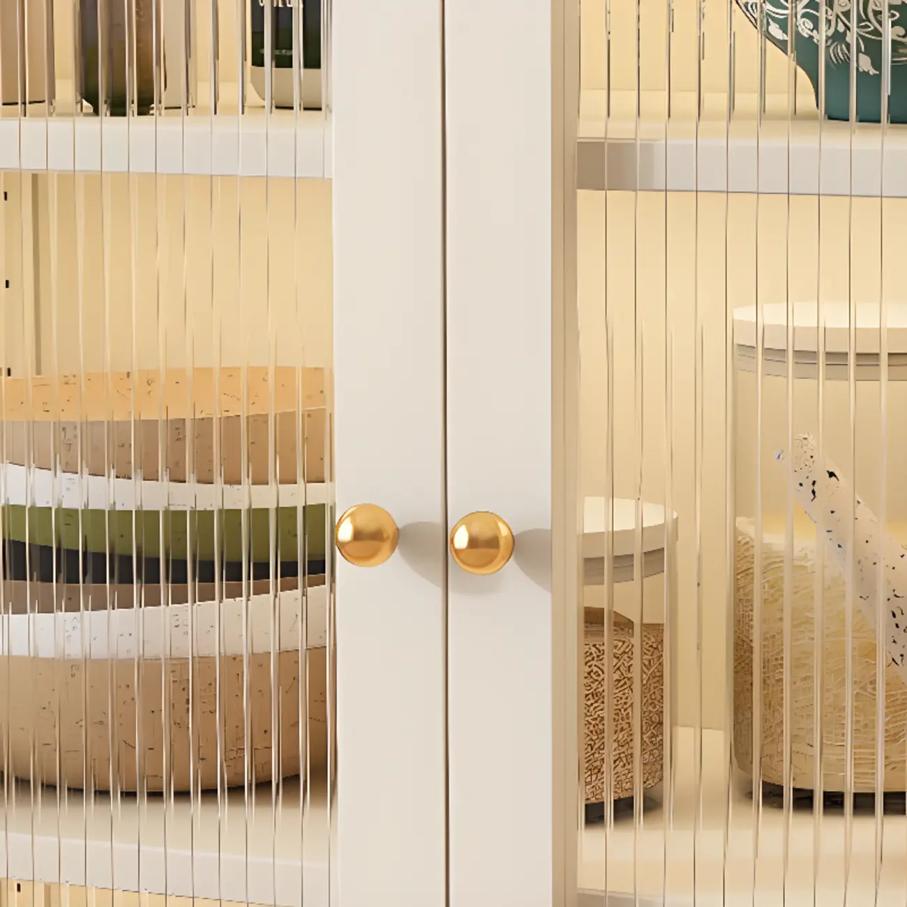 Freestanding Oval Glass Steel Sideboard Cabinet with Doors Image - 5 | homeyfad